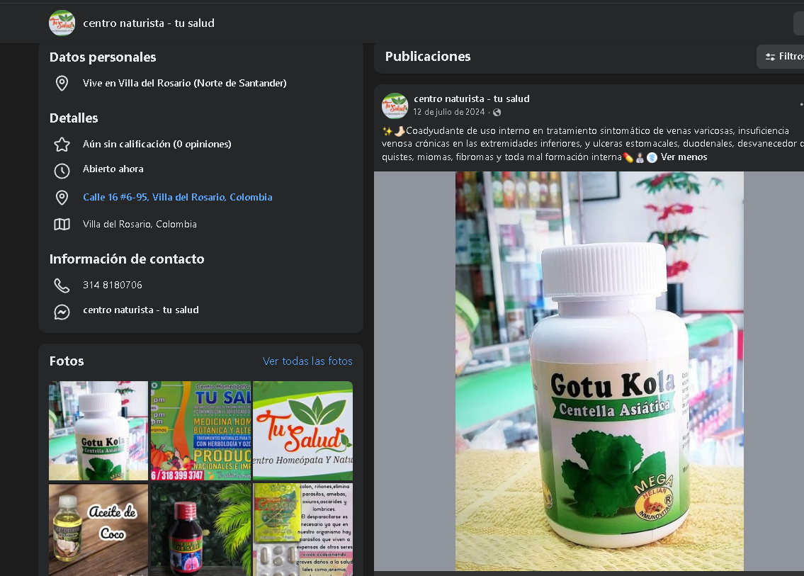 Tienda naturista y redes de Centro Tu Salud